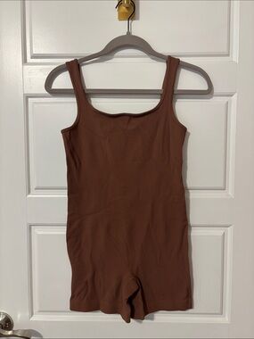 Ribbed Brown Sleeveless Romper